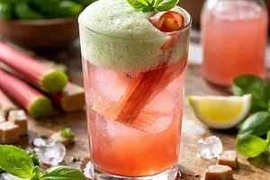 Rhubarb tonic with basil foam
