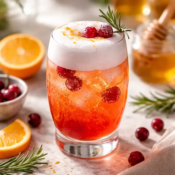 Iskrzący koktajl pomarańczowo-żurawinowy z pianą z aquafaby (wariant 13f971e9)