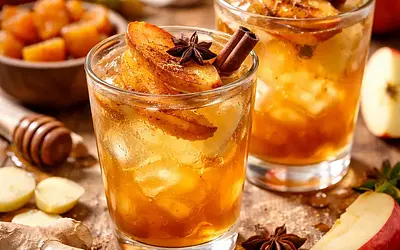 Quick Autumn Frozen Apple-Ginger Iced Tea with Caramelized Apples