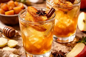 Quick Autumn Frozen Apple-Ginger Iced Tea with Caramelized Apples
