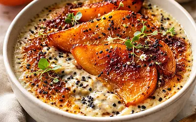 Fusion Brûlée with Persimmon, Cardamom-Miso Cream, and Black Sesame (variant 71ab1c25)