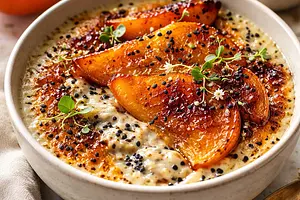 Fusion Brûlée with Persimmon, Cardamom-Miso Cream, and Black Sesame (variant 71ab1c25)