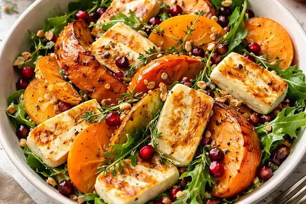 Zimowa sałatka fusion z pieczoną dynią, kaki i halloumi (wariant 4737cda9)