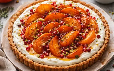 Sezonowa tarta krucha z kremem ricotta-mascarpone, karmelizowanymi kaki i nasionami granatu (wariant 923c3fe4)