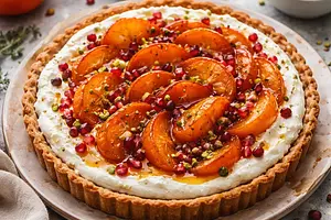 Seasonal Shortcrust Tart with Ricotta-Mascarpone Cream, Caramelized Persimmons, and Pomegranate Seeds (variant 923c3fe4)