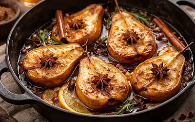 Zimowy napar z pieczonych gruszek, cydru i przypraw korzennych