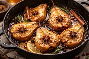 Winter infusion of roasted pears, cider, and spices