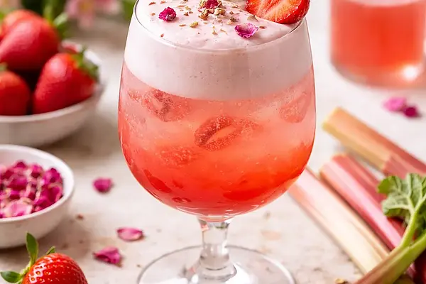 Wiosenny koktajl rabarbarowo-truskawkowy z różaną pianką (wariant a41207a6)