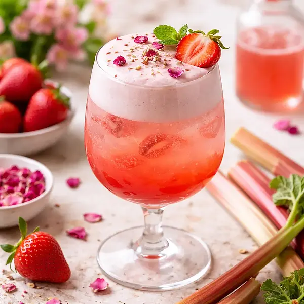 Wiosenny koktajl rabarbarowo-truskawkowy z różaną pianką (wariant a41207a6)