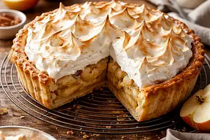Traditional apple pie on shortcrust pastry with meringue topping