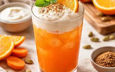 Sezonowy koktajl pomarańczowo‑marchwiowy z kardamonową pianką jogurtową