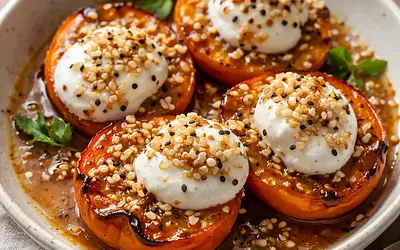 Pieczone kaki w miso-karmelu z kremem kokosowo-jogurtowym i prażonym ryżem (fusion zimowe)