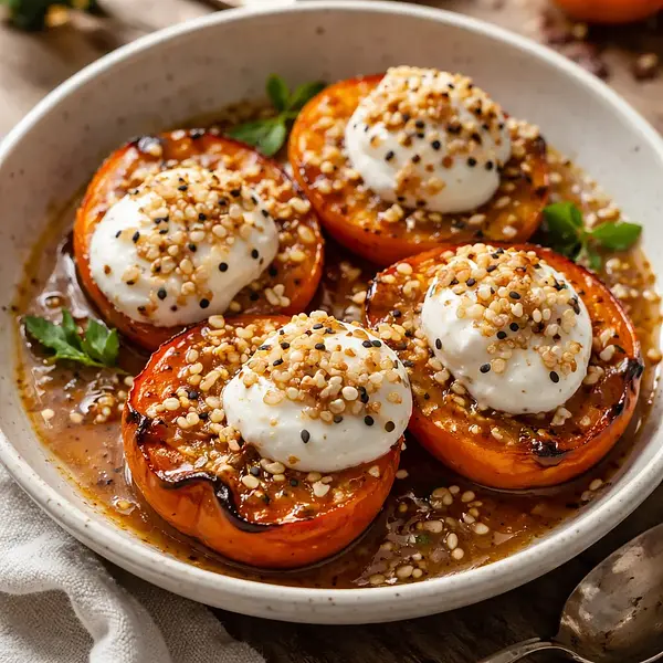 Pieczone kaki w miso-karmelu z kremem kokosowo-jogurtowym i prażonym ryżem (fusion zimowe)