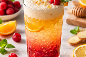 Layered citrus-raspberry drink with ginger foam (modern version)
