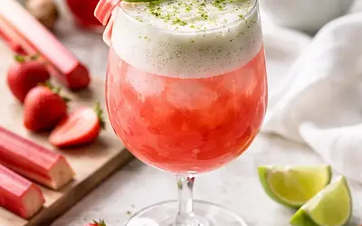 Spring Rhubarb-Strawberry Cocktail with Basil Foam