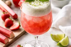 Spring Rhubarb-Strawberry Cocktail with Basil Foam