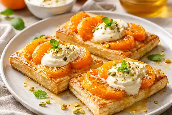 Szybki pieczony deser z mandarynkami i kremem ricotta-miodowym