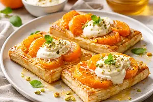 Quick Baked Dessert with Mandarins and Ricotta-Honey Cream
