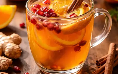 Warming ginger-orange drink with pomegranate