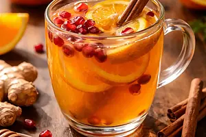 Warming ginger-orange drink with pomegranate