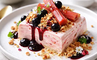 Semifreddo wiosenne z rabarbarem, żelem z czarnej porzeczki i kruszonką migdałową (wariant 08bfbf11)