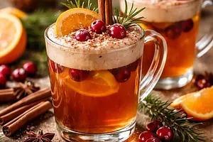 Traditional winter orange-cranberry drink with spiced foam