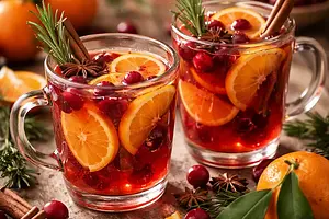Traditional winter clementine-cranberry drink with spices