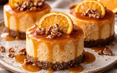 Jesienne mini serniczki z ricottą i pieczoną dynią, z sosem karmelowo-pomarańczowym