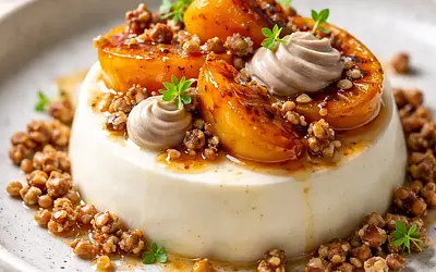 Yuzu panna cotta z pieczonym kaki, kremem kasztanowym i kruszonką gryczaną (fusion)