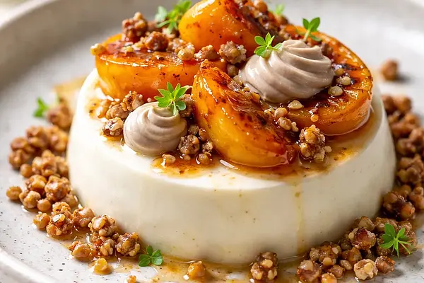 Yuzu panna cotta z pieczonym kaki, kremem kasztanowym i kruszonką gryczaną (fusion)