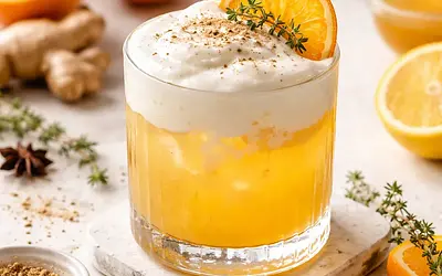 Winter Citrus-Ginger Cocktail with Yogurt-Cardamom Foam