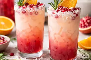 Zimowy koktajl pomarańczo-granatowy z hibiskusem i kokosem (fusion)