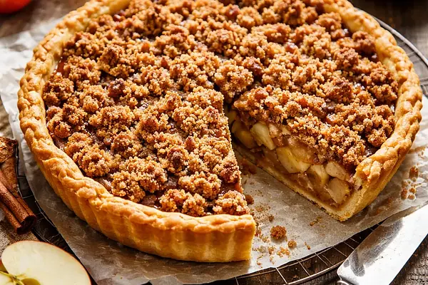 Tradycyjna szarlotka na kruchym cieście z cynamonową kruszonką