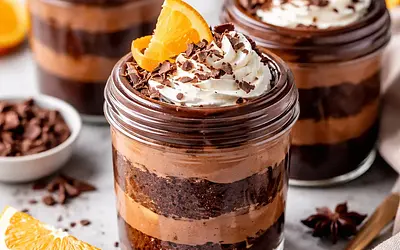 Elegant mini chocolate-orange cakes in jars