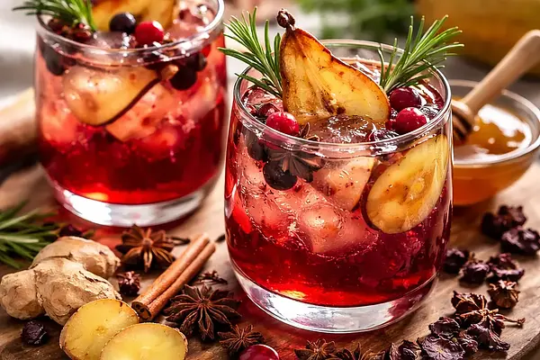 Zimowy napój z pieczonej gruszki, hibiskusa i imbiru (wegetariański)