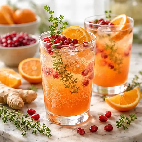 Musujący koktajl klementynowo-imbirowy z granatem i tymiankiem