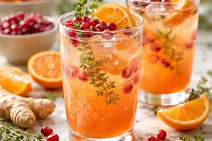 Musujący koktajl klementynowo-imbirowy z granatem i tymiankiem