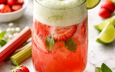 Spring Rhubarb-Strawberry Cocktail with Mint-Lime Foam
