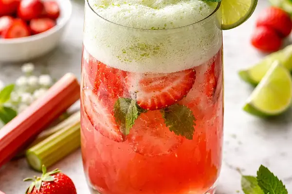 Wiosenny koktajl rabarbarowo-truskawkowy z miętowo-limonkową pianą (wariant 87d8b03e)