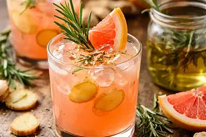 Winter Grapefruit-Ginger Cocktail with Rosemary Syrup