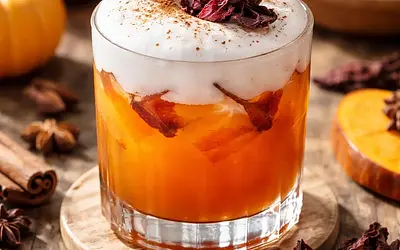 Seasonal Fusion Cocktail: Pumpkin + Hibiscus with Coconut Foam