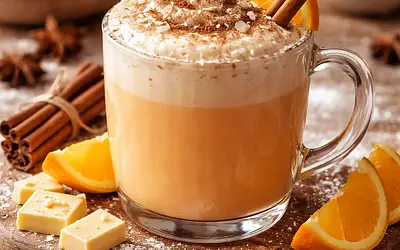 Winter Orange and White Chocolate Drink with Cinnamon Foam