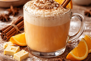 Zimowy napój pomarańczowo-białoczekoladowy z cynamonową pianką