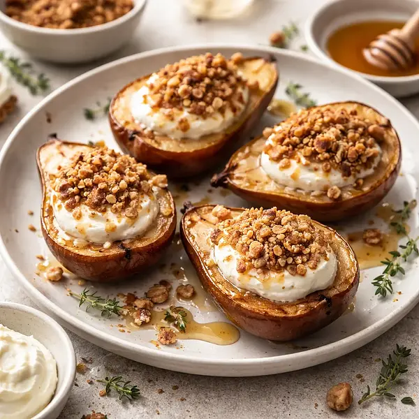 Szybkie pieczone gruszki z kremem mascarpone i chrupiącą kruszonką owsiano‑orzechową (wariant f176a860)