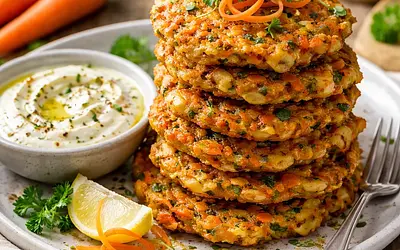 Colorful Carrot-Apple Fritters with Yogurt Dip