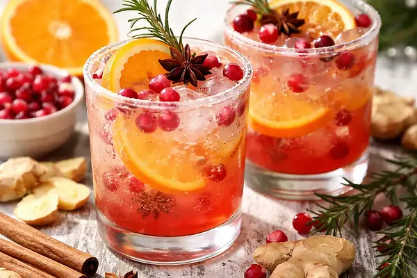 Zimowy musujący napój pomarańczo‑granatowy z imbirem (wariant 3a0fa5cf)