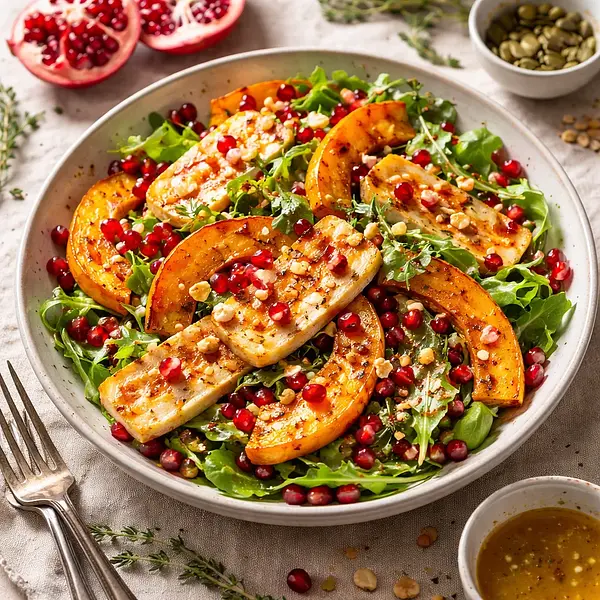 Sałatka zimowa z pieczoną dynią, halloumi i granatem — wariant efb9f03b