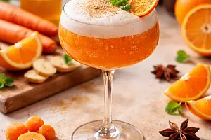 Sparkling tangerine-carrot cocktail with ginger and aquafaba foam (variant 772d4203)