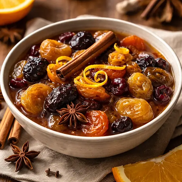 Tradycyjny kompot z suszu z nutą pomarańczy i korzeni