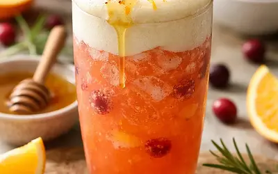Tradycyjny napój pomarańczowo-żurawinowy z miodową pianką